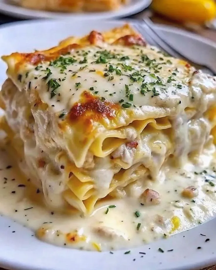 Creamy chicken lasagna with white sauce....💙🍟