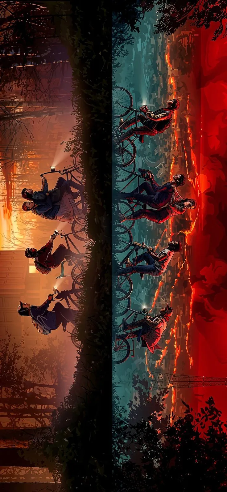 two pictures with different scenes in the same photo, one is red and the other is blue