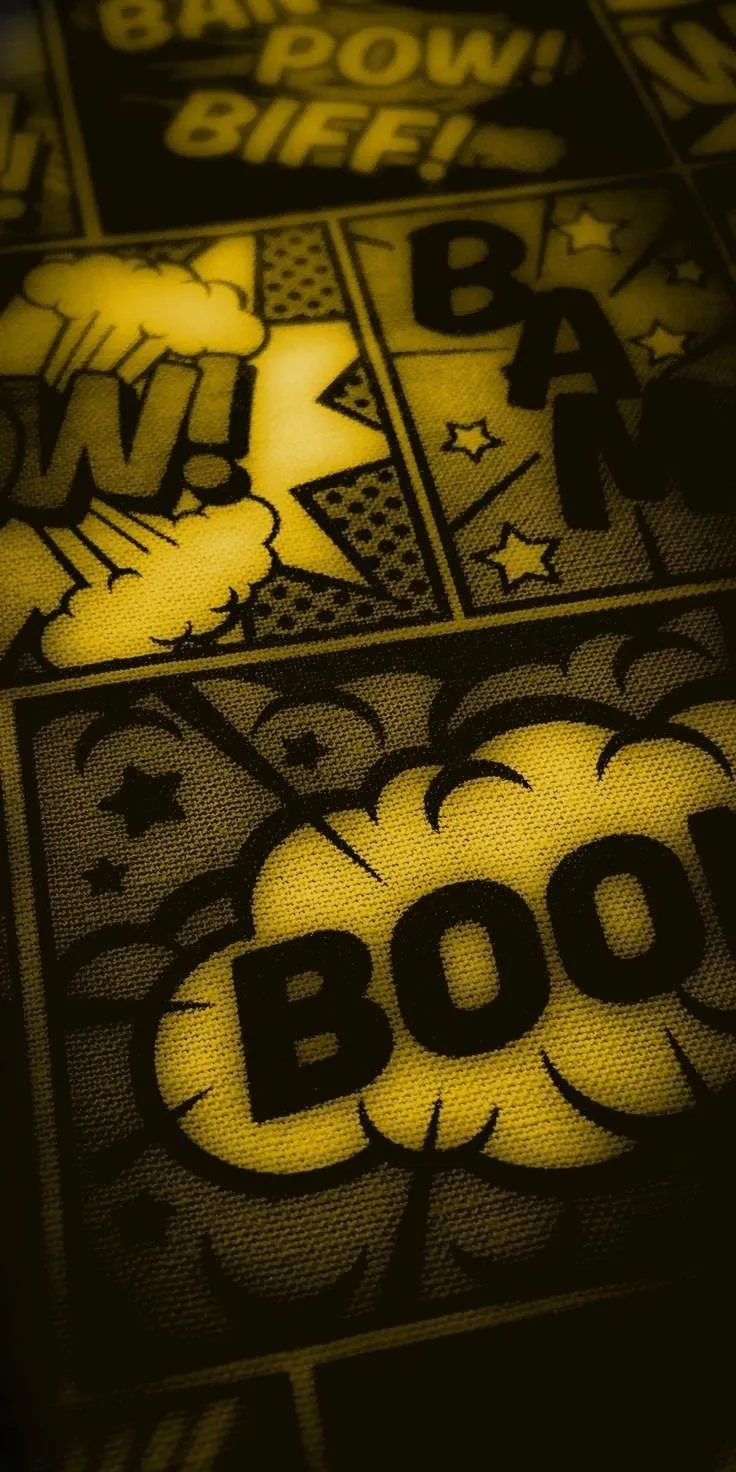 some type of comic book cover with the word boo written in black and yellow on it