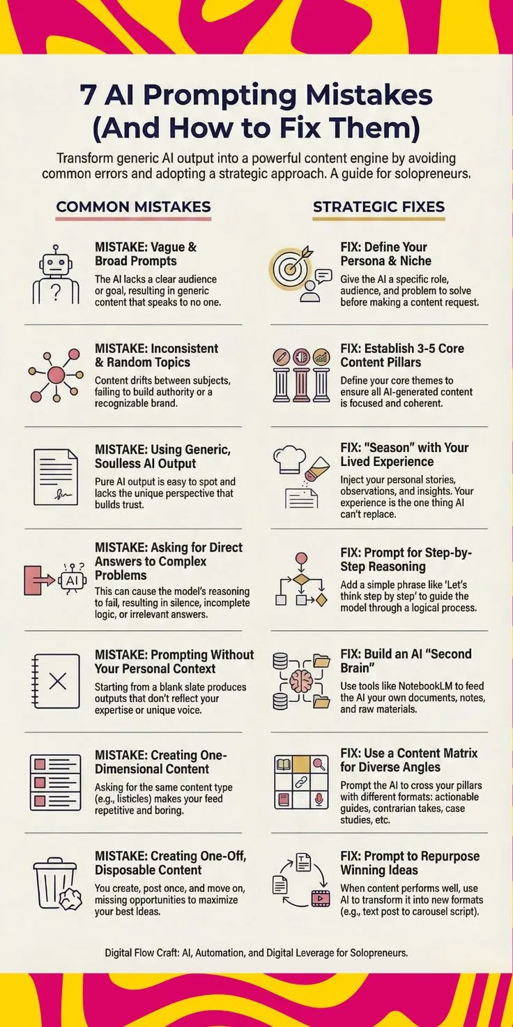 7 AI Prompting Mistakes Solopreneurs Must Avoid (And Strategic Fixes)