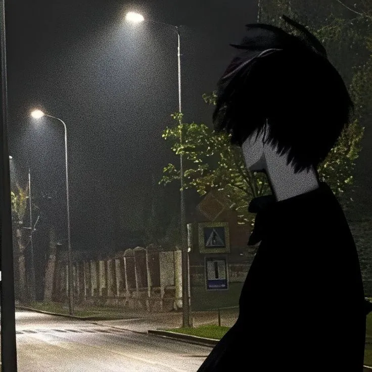 a person walking down the street at night