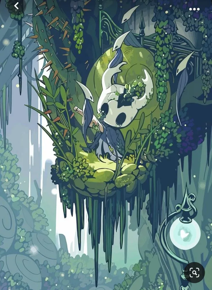 an image of a forest with plants and animals in the woods, surrounded by moss
