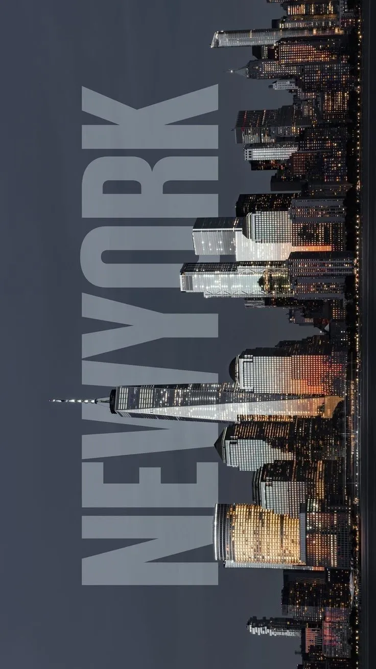 the new york skyline is shown in this poster