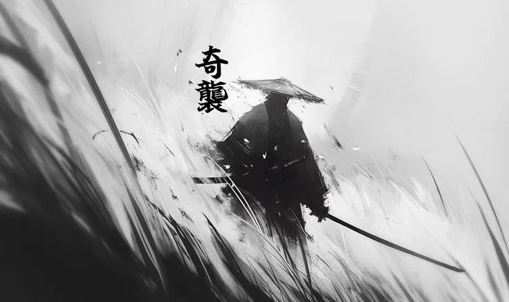 Surprise Attack (奇襲)  In the silence before the storm, the warrior does not hesitate. He studies the wind, the rhythm of the blades, and then strikes — not from rage, but from strategy.奇襲 is not chaos, but calculated clarity. The mind must be as sharp as 