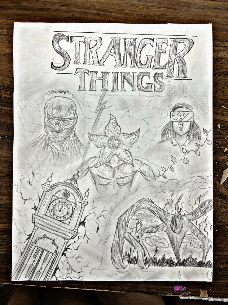 Stranger things drawing!! Everything in one photo🫣🩸🕰️ #strangerthings