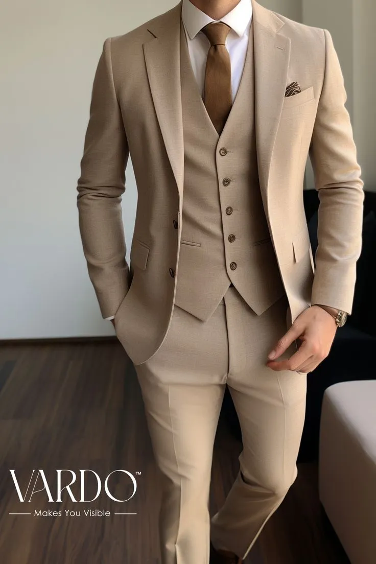 Light Brown 3-Piece Men's Suit - Tailored Modern Elegance for Business & Events