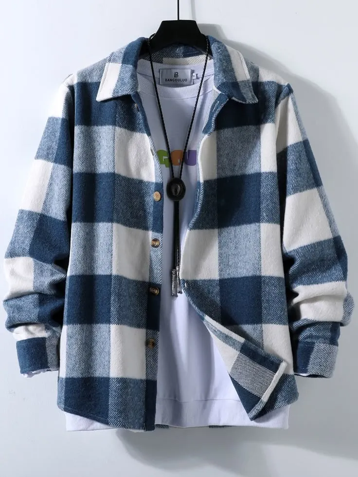 Men Buffalo Plaid Overcoat Without Tee