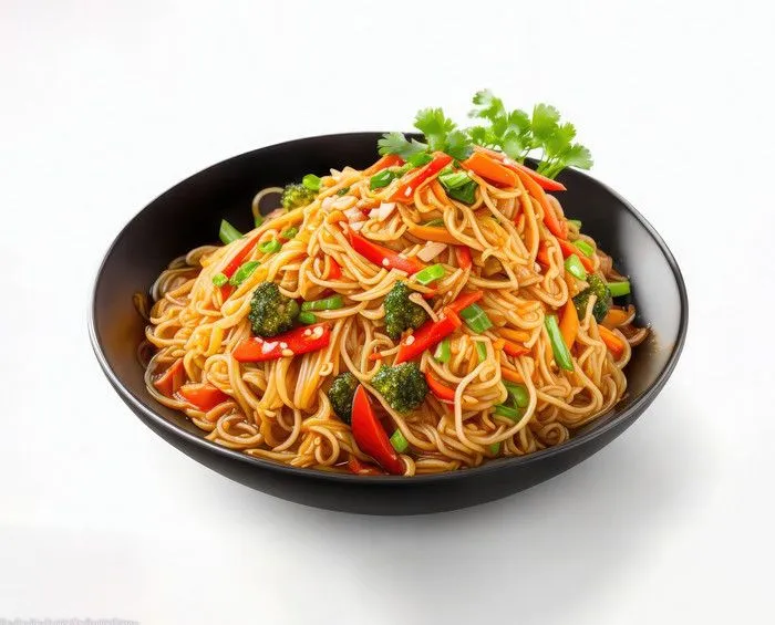 Black Plate Of Noodles With Vegetables Isolated On White Background Ai Generative Photo | JPG Free Download - Pikbest