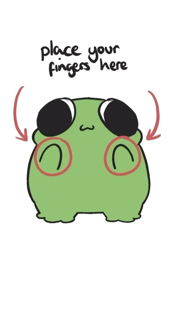 a green frog with sunglasses on it's head and the words place your fingers here