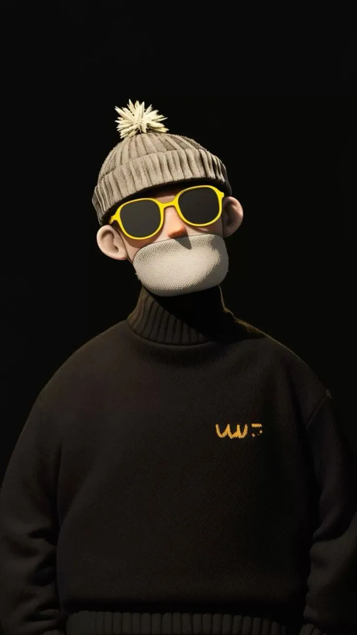 a man wearing sunglasses and a knitted hat with the word wf on it
