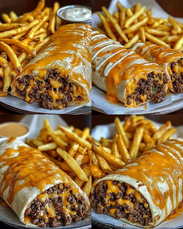 Cheesy Beef Burritos with Fries