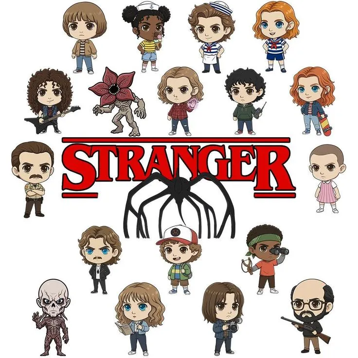 Cute Stanger Characters PNG Clipart Bundle, Digital Download, Printable Pack, Transparent, Chibi Eleven, Steve, Eddie, Nancy, Will, Horror