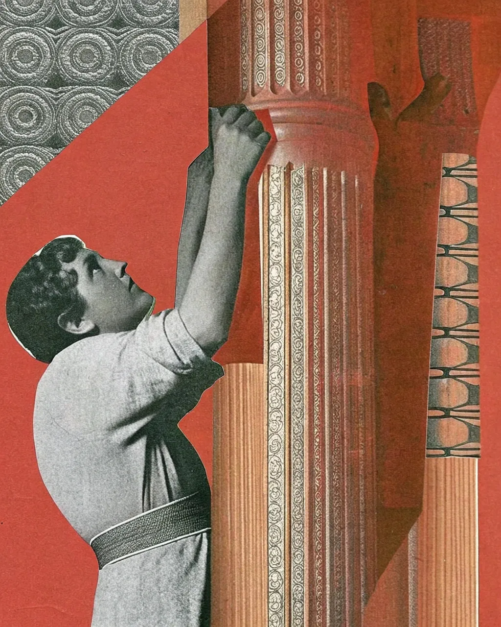 image of biblical story scene of Samson pushing down the...