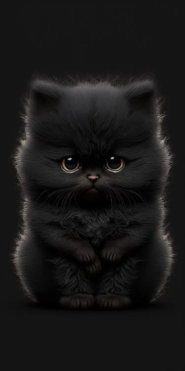 a black cat sitting down with its eyes wide open