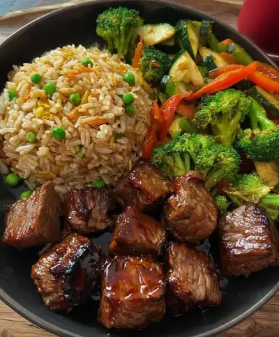Homemade - 🥩 Teriyaki Steak & Veggie Fried Rice Bowl 🍚🔥 This easy family dinner is straight restaurant-style comfort food—sweet, savory, and a total weeknight dinner win you’ll crave again and again! 📝 Ingredients : For the Teriyaki Steak 1 lb sirloin ste