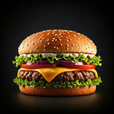 a hamburger with cheese, lettuce and tomato