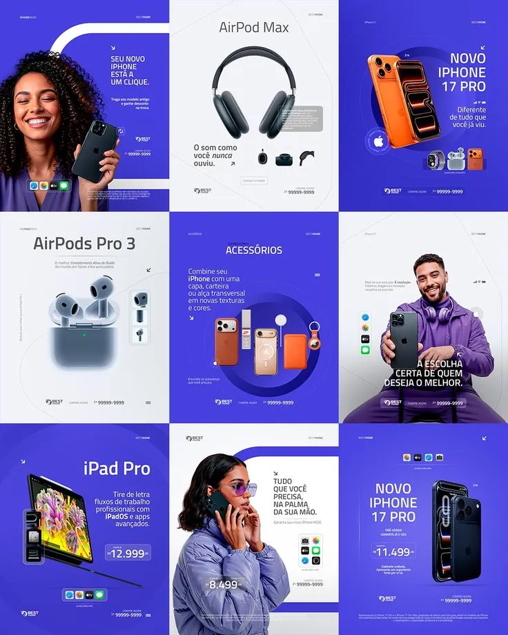 Minimalismo, clareza e elegância. Os mesmos valores que a Apple carrega em cada produto. 🍏✨As artes desenvolvidas para esta loja foram pensadas para destacar produtos icônicos com uma comunicação limpa, direta e sofisticada, refletindo a identidade da mar