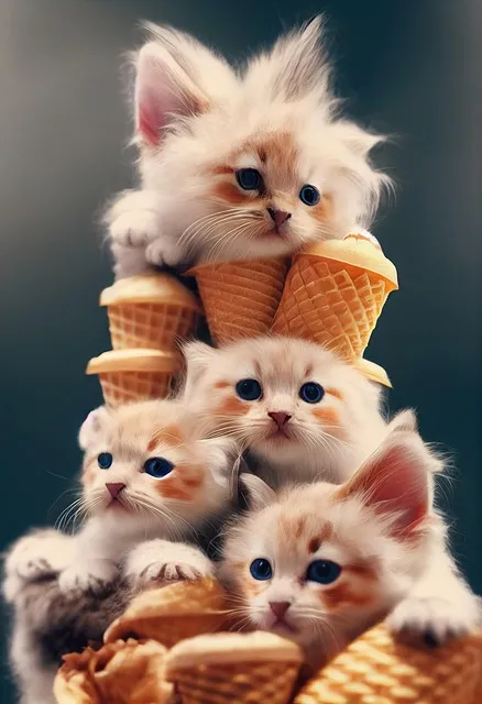 Free Ice Cream Cones Kittens illustration and picture