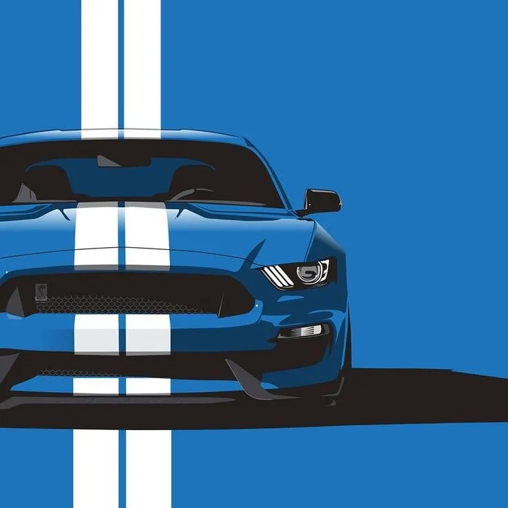 a blue sports car with white stripes on the front and side lines painted on it