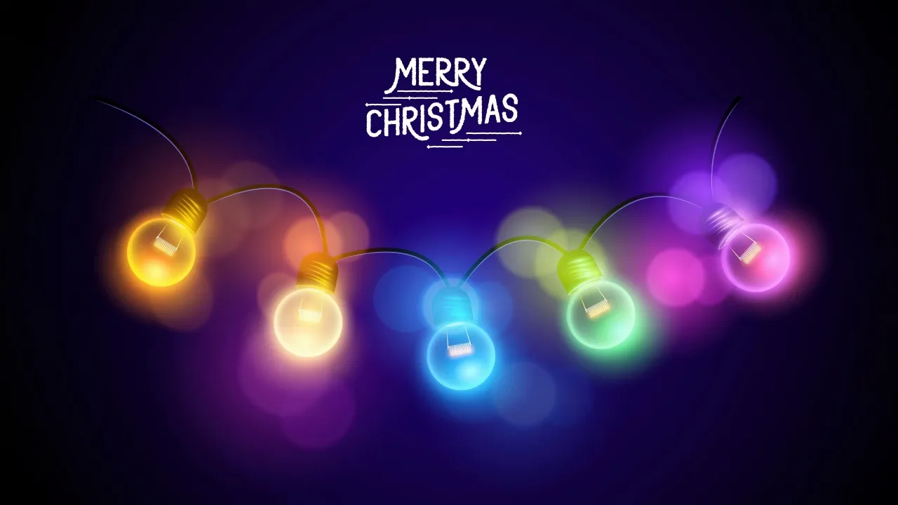 Merry Christmas, Christmas lights, Holidays, Bokeh, Colorful lights, 5K, Dark blue