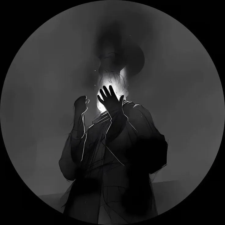 a black and white photo of a person holding their hands up in front of the camera