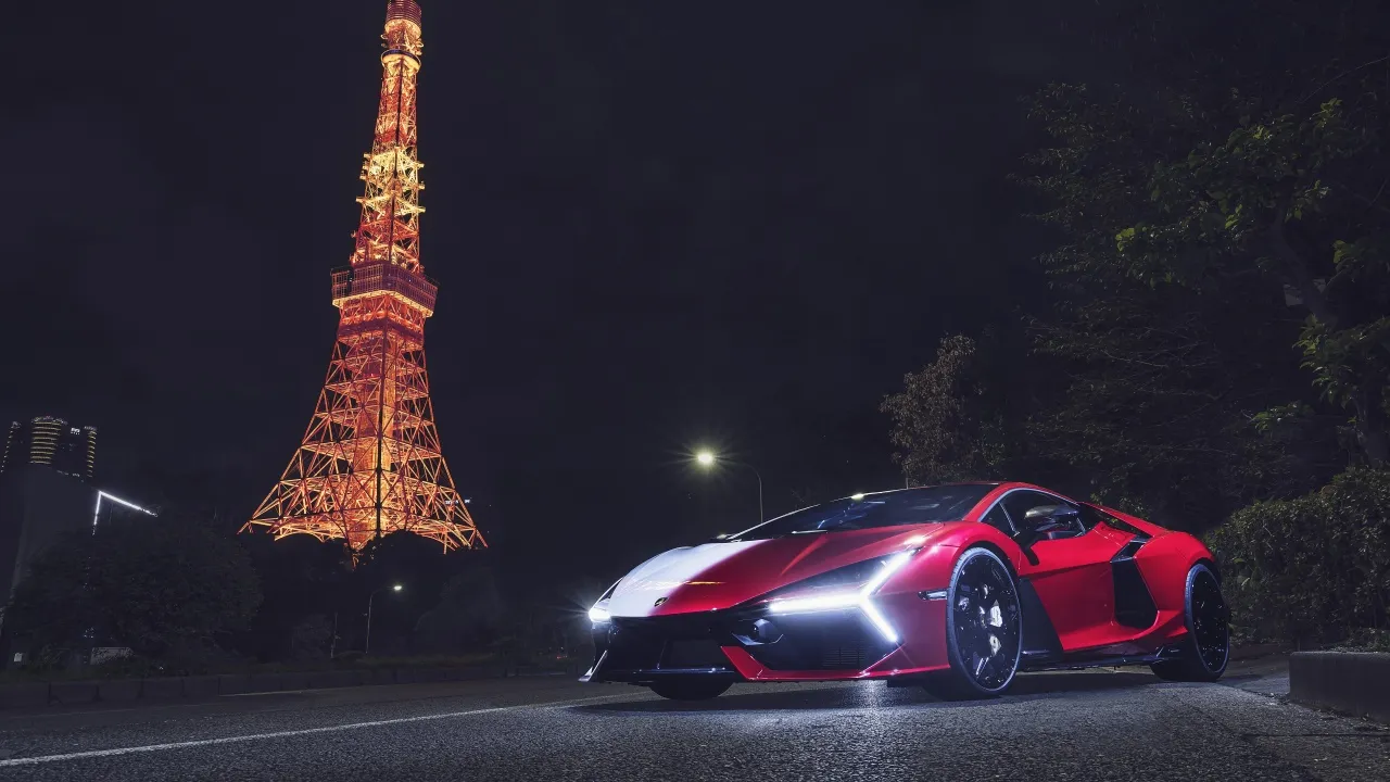 Lamborghini Revuelto Animae, Tokyo Tower, Night, Japan, 5K, 8K