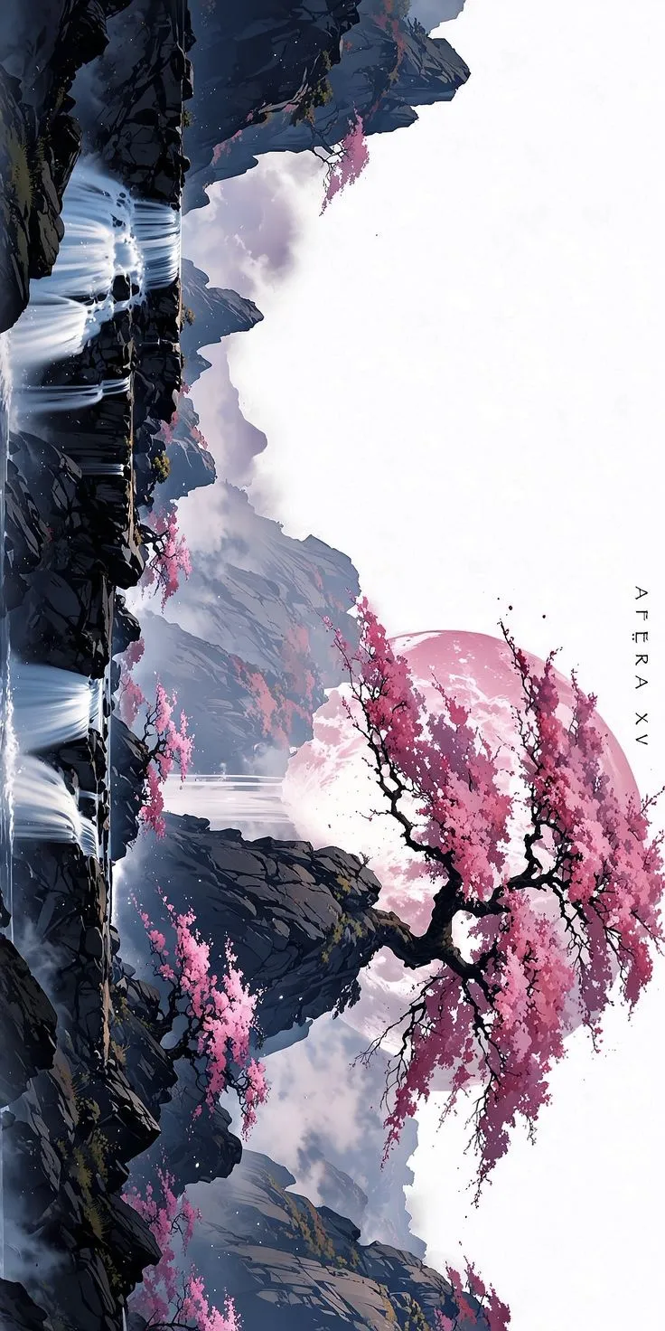 a painting of a tree with pink flowers on it
