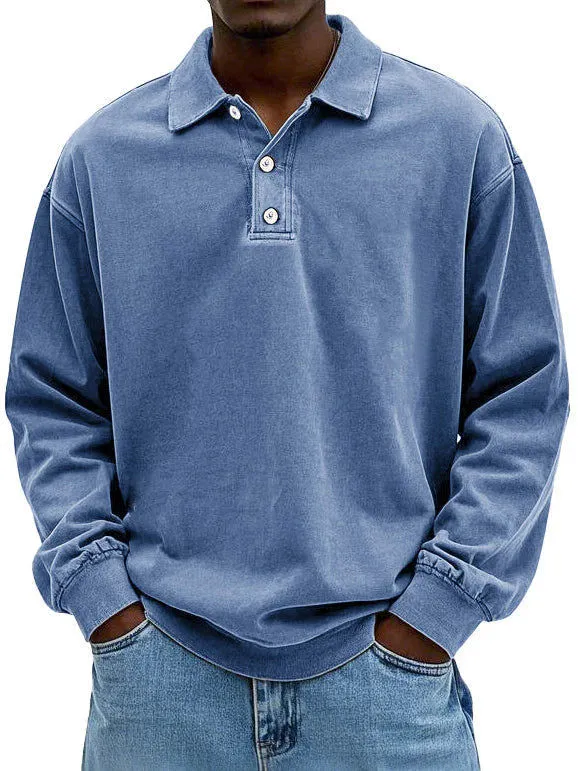 Long Sleeve Polo Shirt for Men - Oversized Fit