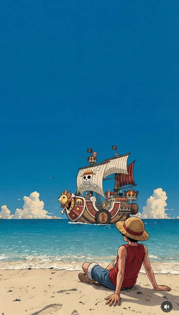 a boy sitting on the beach looking at a pirate ship floating in the sky above him