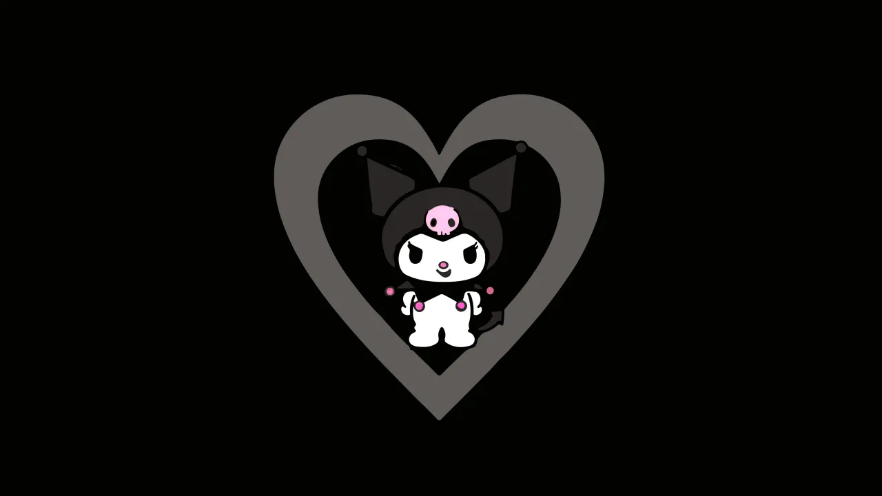 Kuromi, Dark aesthetic, Sanrio, Cheeky, 5K, Black background, AMOLED, Monochrome background, Love heart