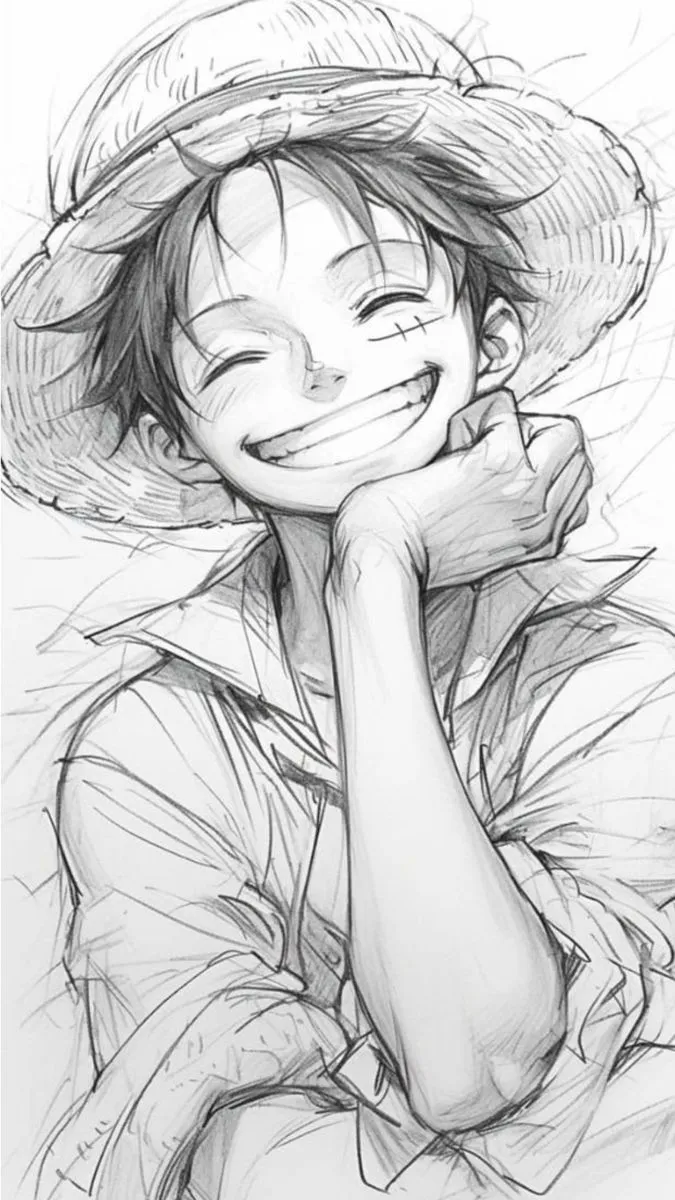 a drawing of a person wearing a hat and holding their hand on her chin, with the