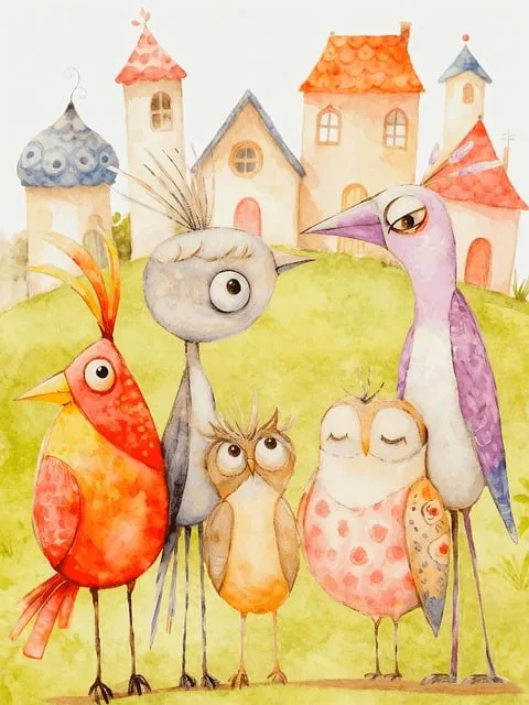 Free Whimsical Birds Playful Bird Characters illustration and picture