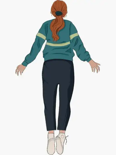 the back view of a woman's head and hands, with her arms outstretched