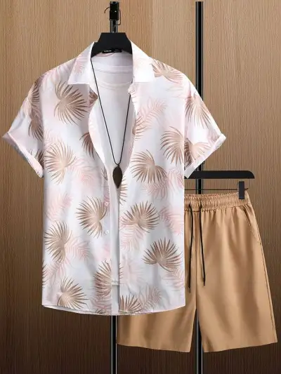 New Summer Leaf Print Party Suit 3D Printed Casual Shirt Beach Shorts Oversized Two Piece Vacation