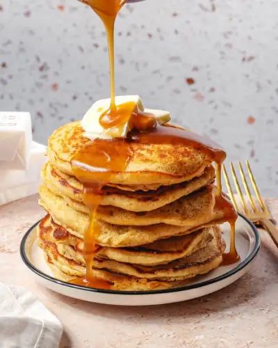 Brown Butter Pancakes with Maple Caramel Syrup