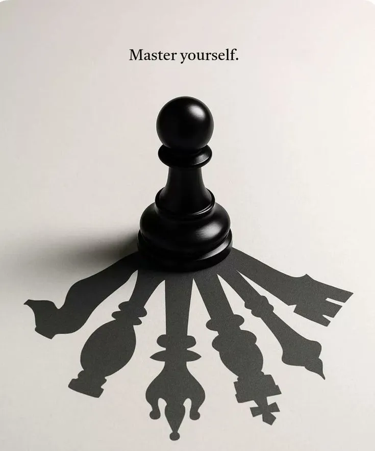 a black pawn standing on top of a piece of paper with the words master yourself
