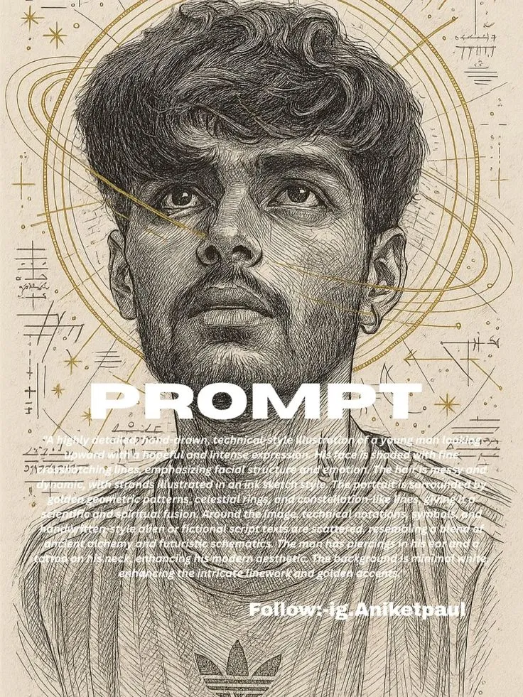 "A highly detailed, hand-drawn, technical-style illustration of a young man looking upward with a hopeful and intense expression. His face is shaded with fine crosshatching lines, emphasizing facial structure and emotion. The hair is messy and dynami