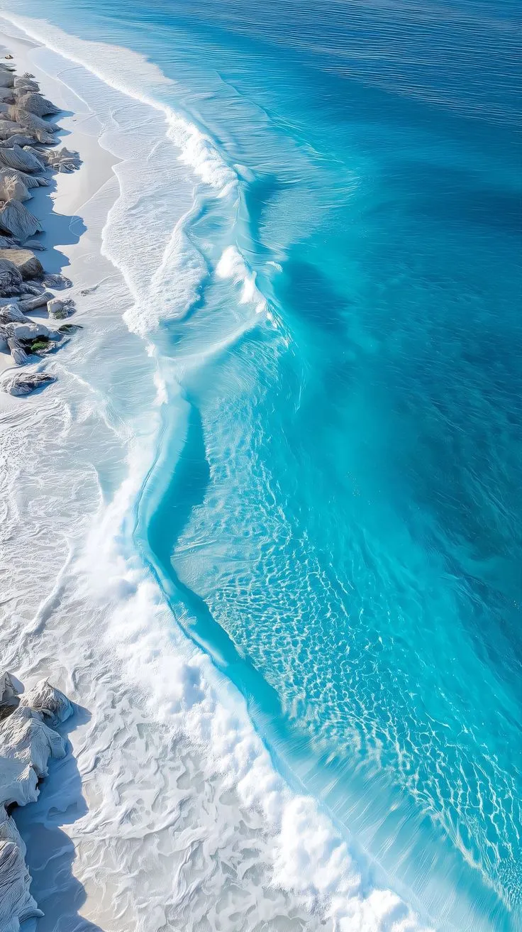 an aerial view of the ocean and beach