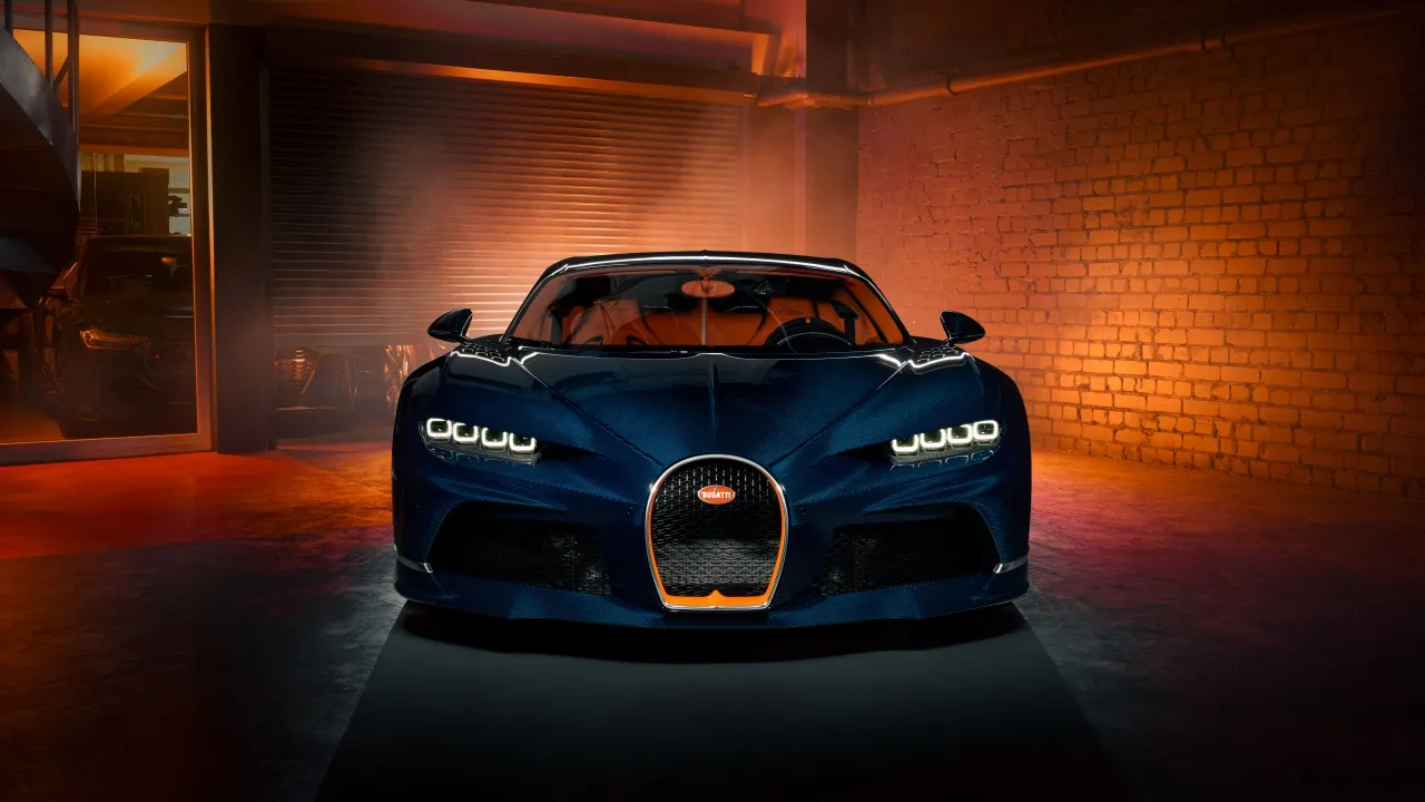 Bugatti Chiron Super Sport, Carbon Fiber, 5K, Hypercars, Blue and Orange