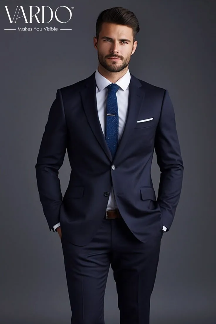 Formal Navy Blue Two-Piece Suit for Men - Business, and Special Occasion Attire - Tailored Suit - The Rising Sun store, Vardo