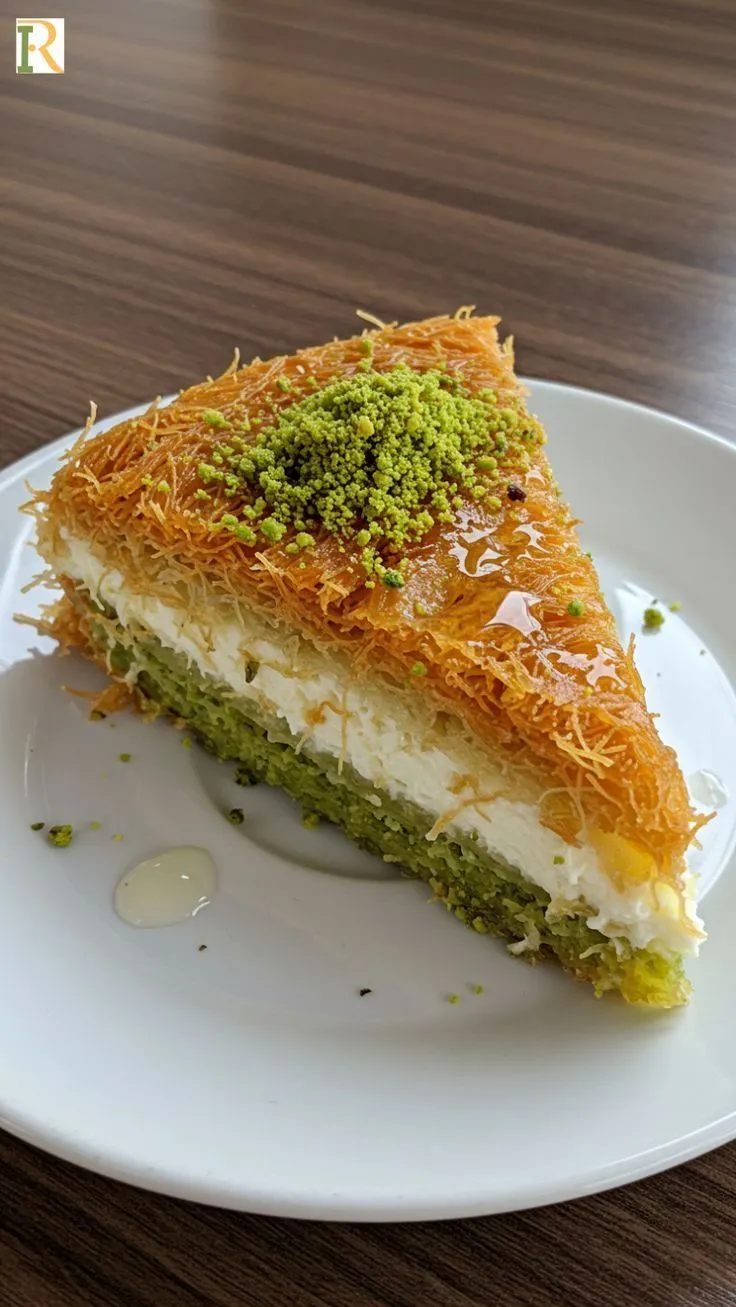 a piece of cake on a white plate with green sprinkles and crumbs