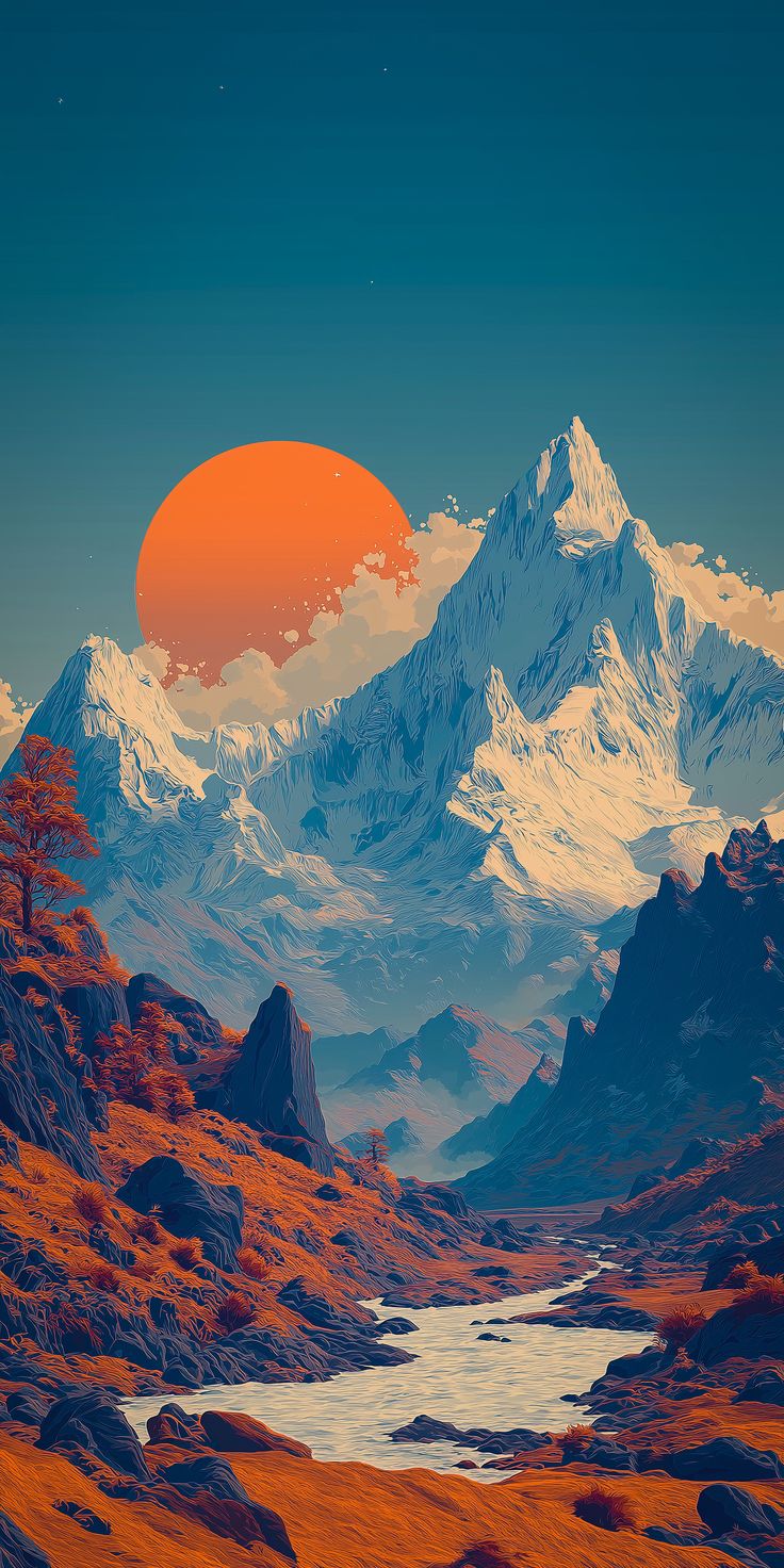 Retro Mountain Sunset