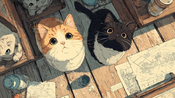 Curious Anime Cats